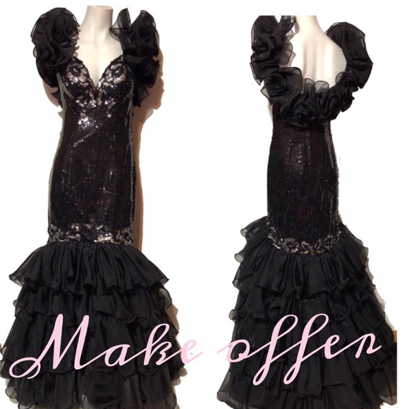 Dresses & Skirts - black  sequin ruffle formal evening prom gown